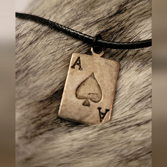 Ace Spade with black cord necklace, lobster clasp, 18" - Picture 3 of 7